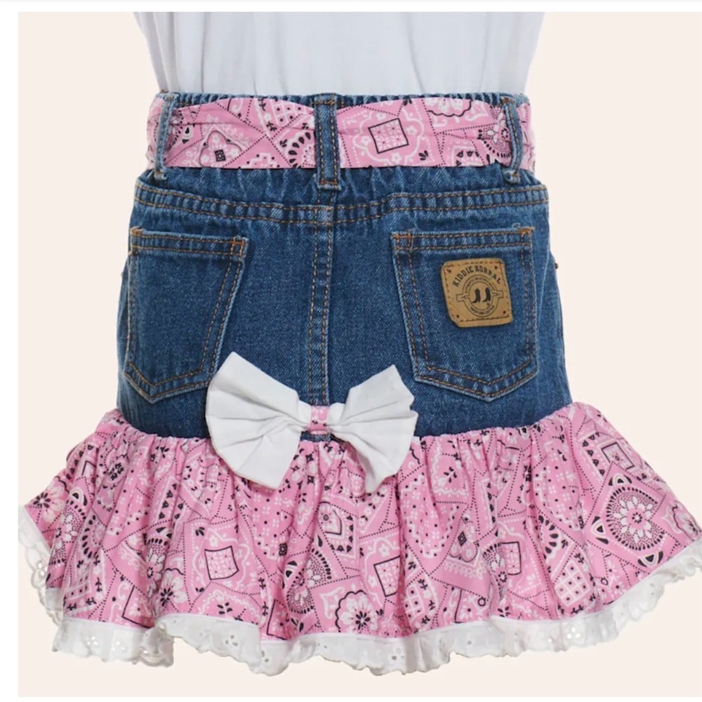 Kiddie Korral Pink Bandanna Denim Skirt with Bow Size 10 NWT